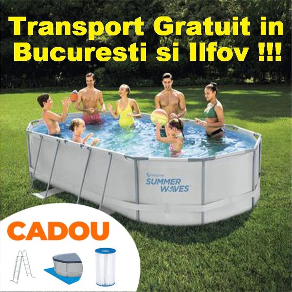 Piscină Ovala cu Cadru Metalic Summer Waves, Dimensiuni 488 x 305 x 107 cm, KIT Complet si Transport Gratuit