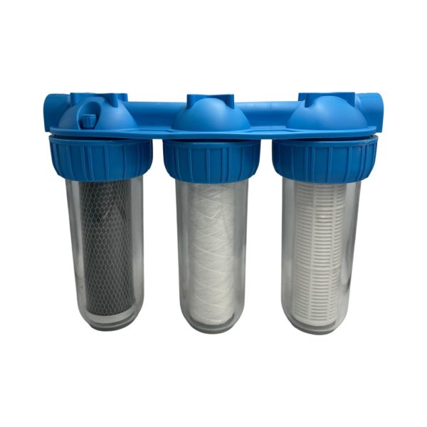 Filtru Roval de Apa 10” cu 3 Cartuse Filtrante, Nylon, Polipropilena si Carbune Activ
